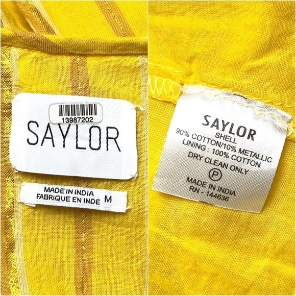 SAYLOR Metallic Stripe Flutter Sleeve V-Neck Smocked Waist Ruffle Hem Dress M - Picture 7 of 8